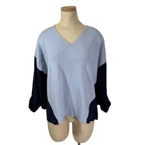 Ecru Emissary women's sweater M blue color block knit pullover sweater v neck